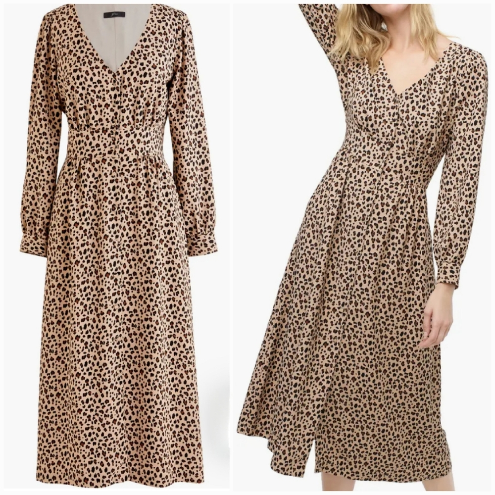 J. Crew Leopard Print Buffon Front A-Line Midi Dress, Women's Size 4, NWOT